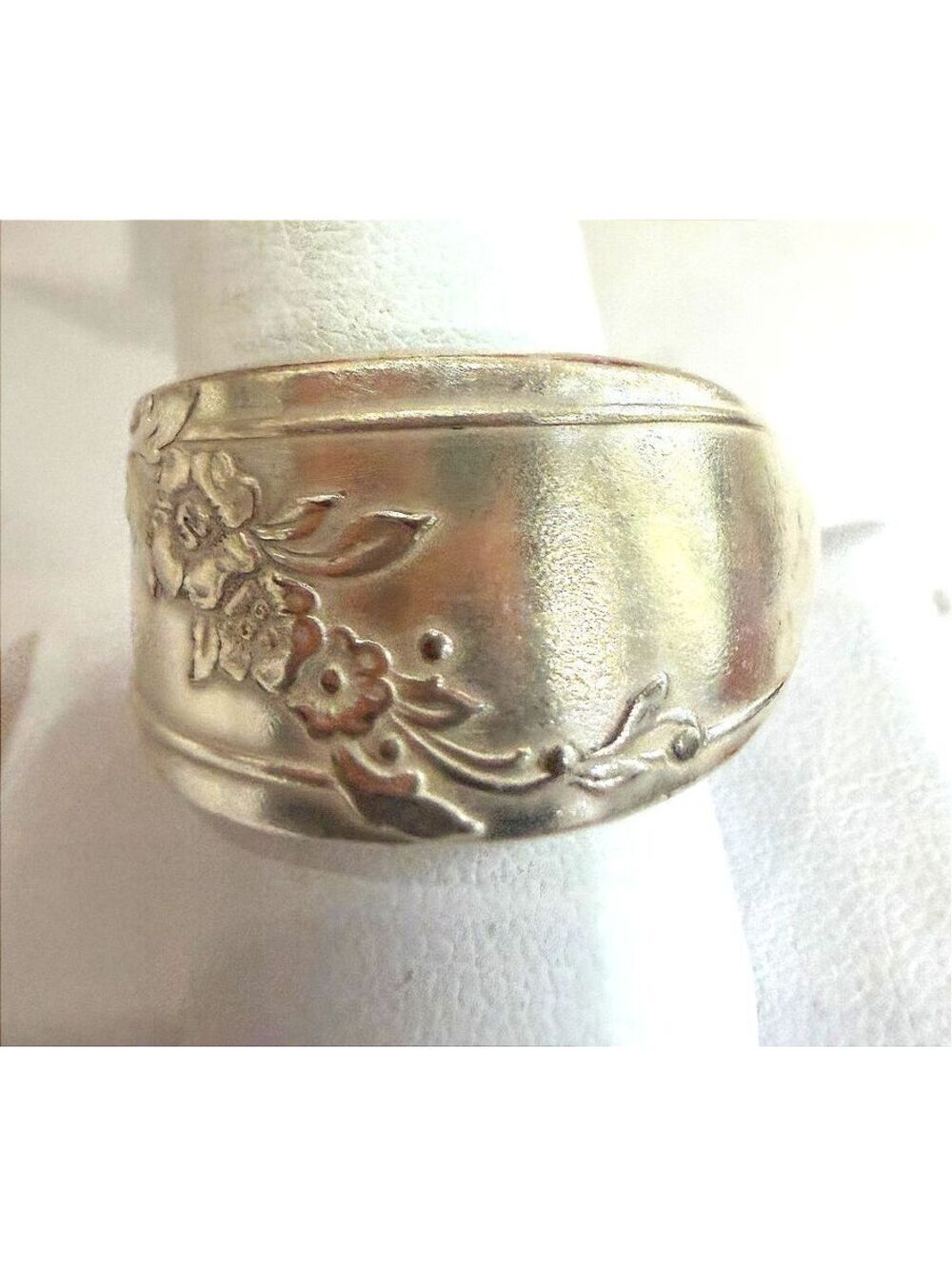 Vintage Silver Floral Spoon Ring Adjustable Band Size 9.5